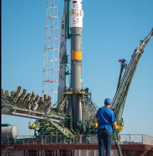 A rocket being crafted on a lauching site